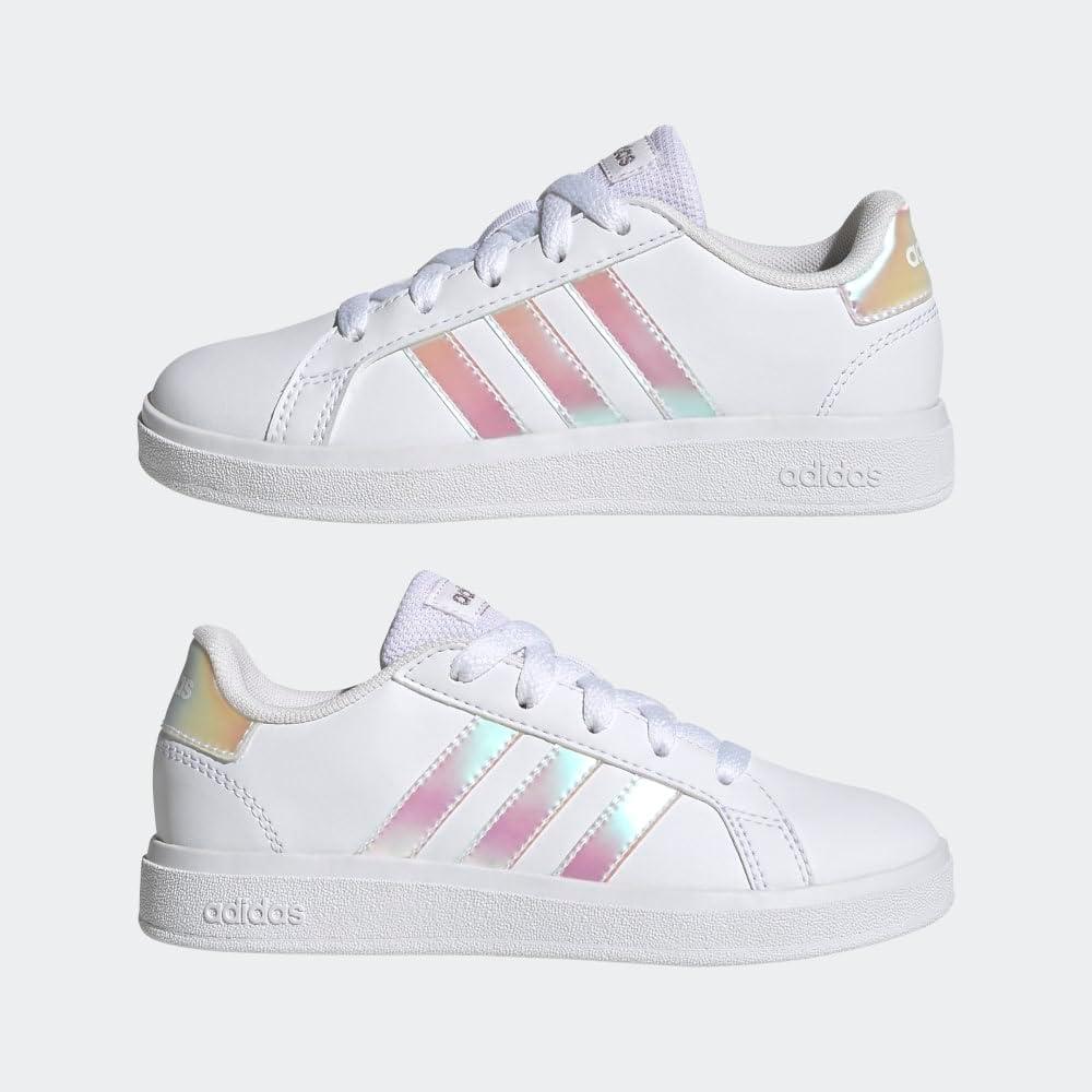 imageadidas Kids Grand Court 20 Elastic Lace ampamp Strap ShoesWhiteIridescentWhite