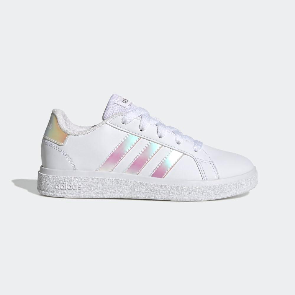 imageadidas Kids Grand Court 20 Elastic Lace ampamp Strap ShoesWhiteIridescentWhite