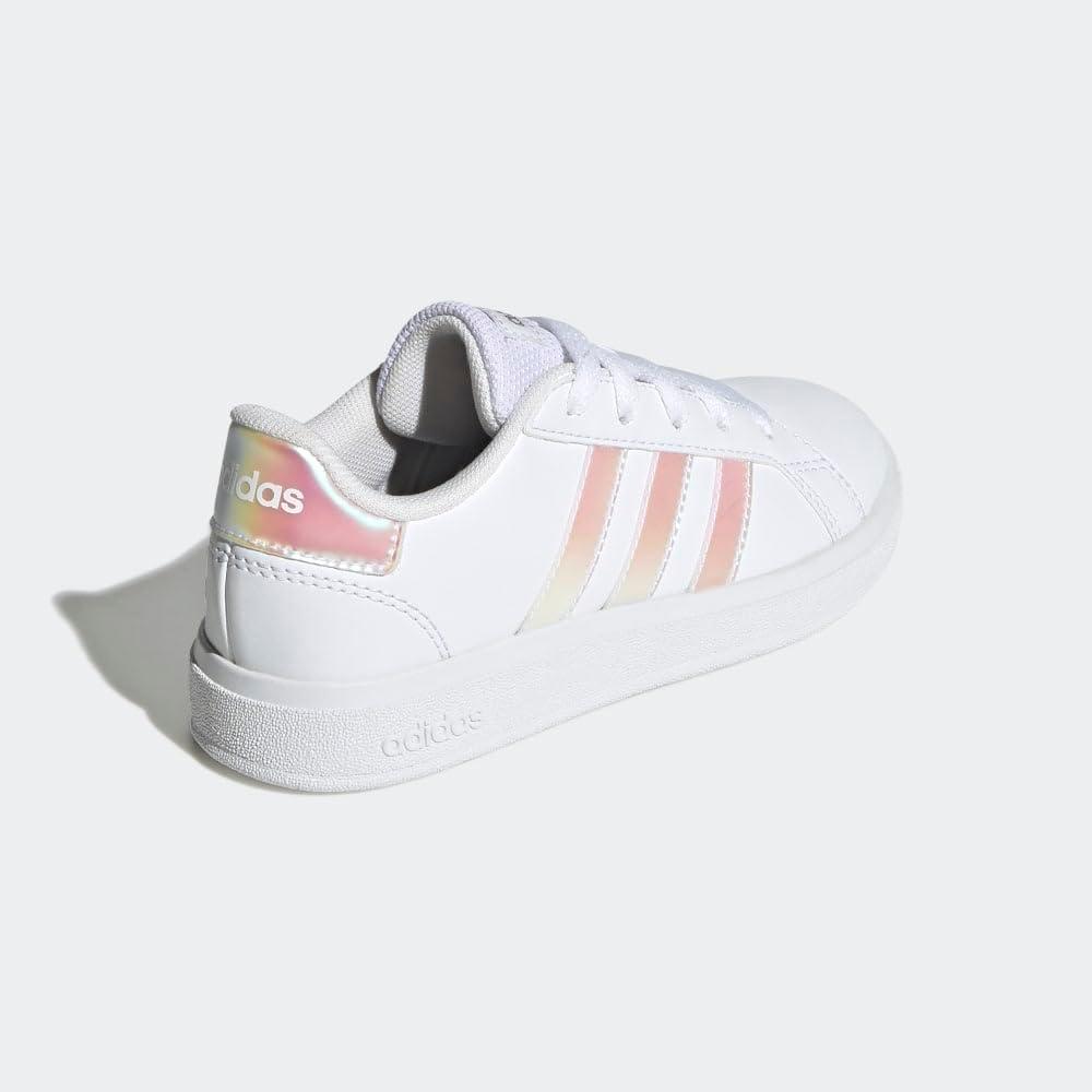 imageadidas Kids Grand Court 20 Elastic Lace ampamp Strap ShoesWhiteIridescentWhite
