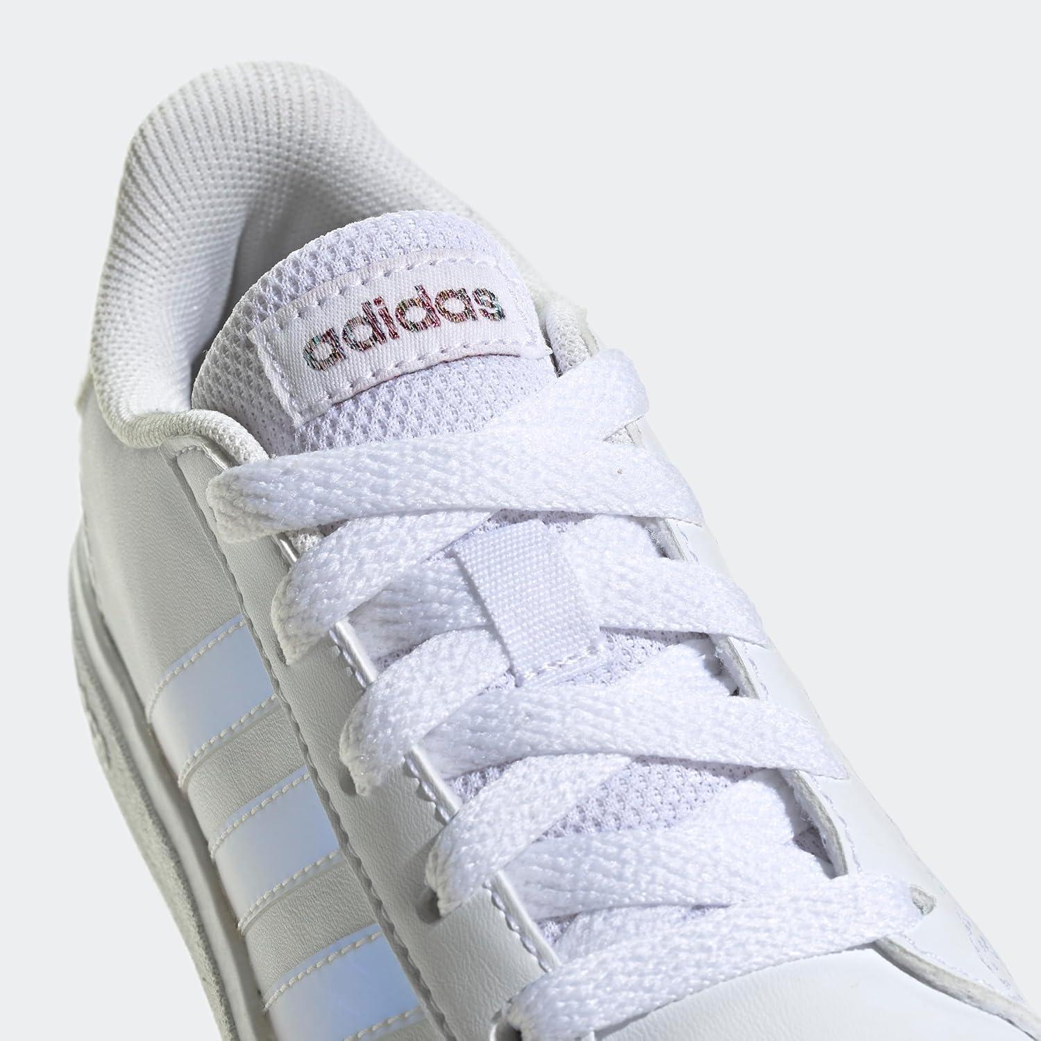 imageadidas Kids Grand Court 20 Elastic Lace ampamp Strap ShoesWhiteIridescentWhite