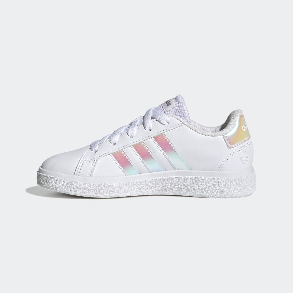 imageadidas Kids Grand Court 20 Elastic Lace ampamp Strap ShoesWhiteIridescentWhite