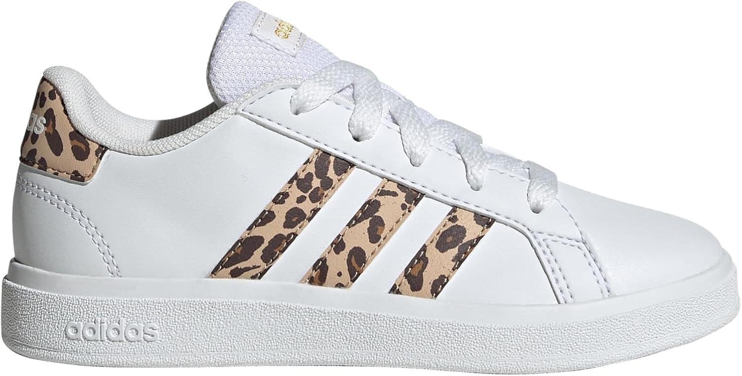 imageadidas Kids Grand Court 20 Elastic Lace ampamp Strap ShoesWhiteMagic BeigeMatte Gold