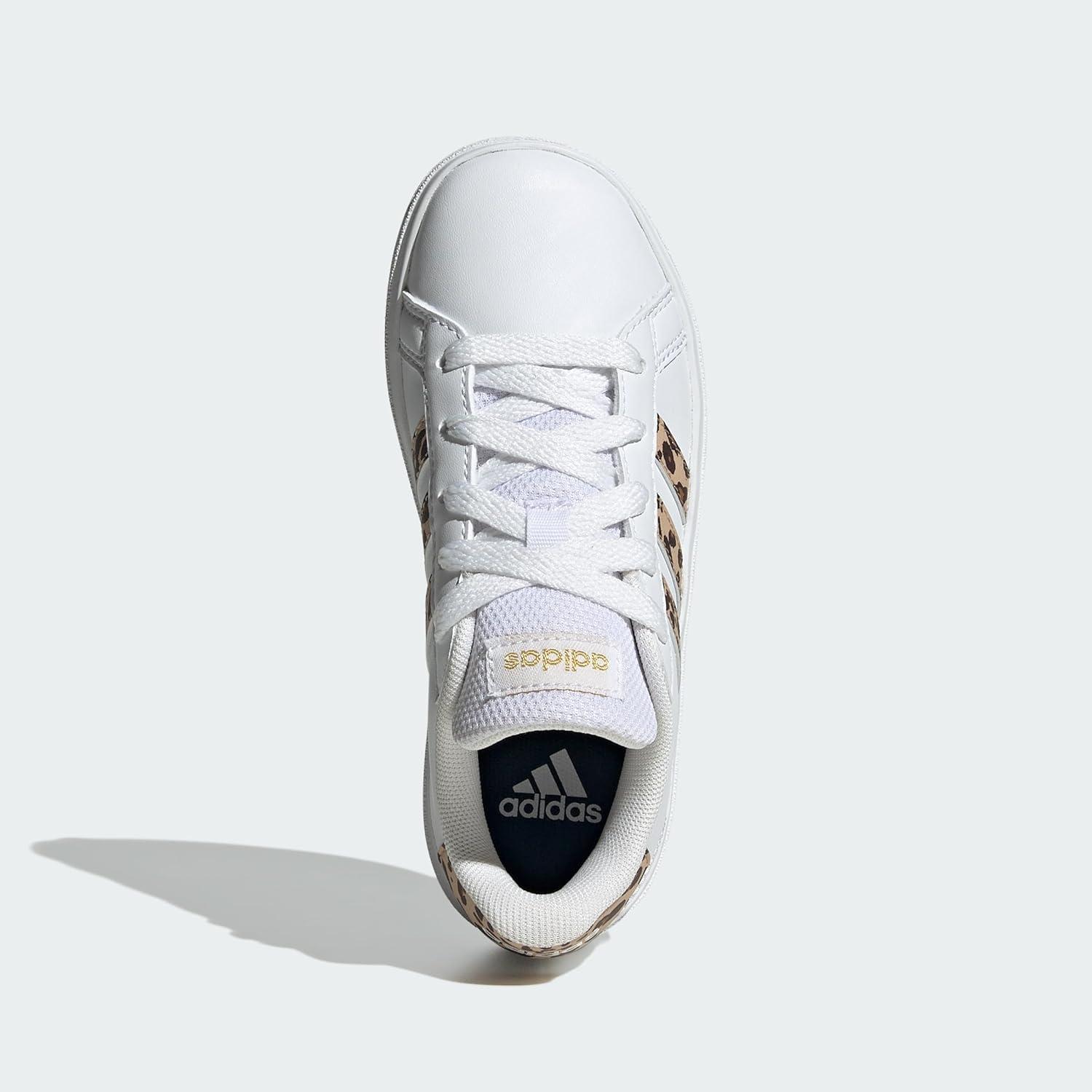 imageadidas Kids Grand Court 20 Elastic Lace ampamp Strap ShoesWhiteMagic BeigeMatte Gold