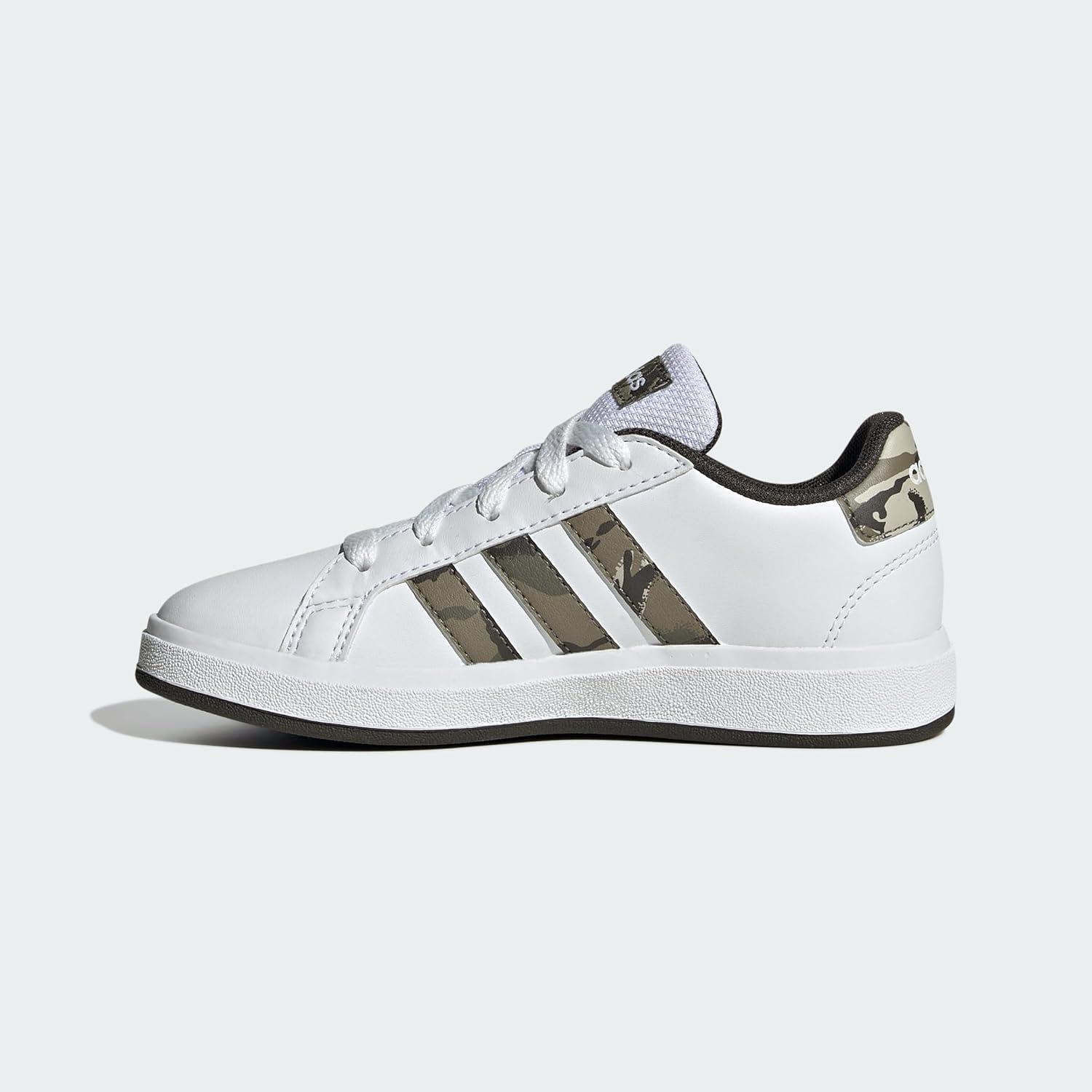 imageadidas Kids Grand Court 20 Elastic Lace ampamp Strap ShoesWhiteOlive StrataShadow Olive