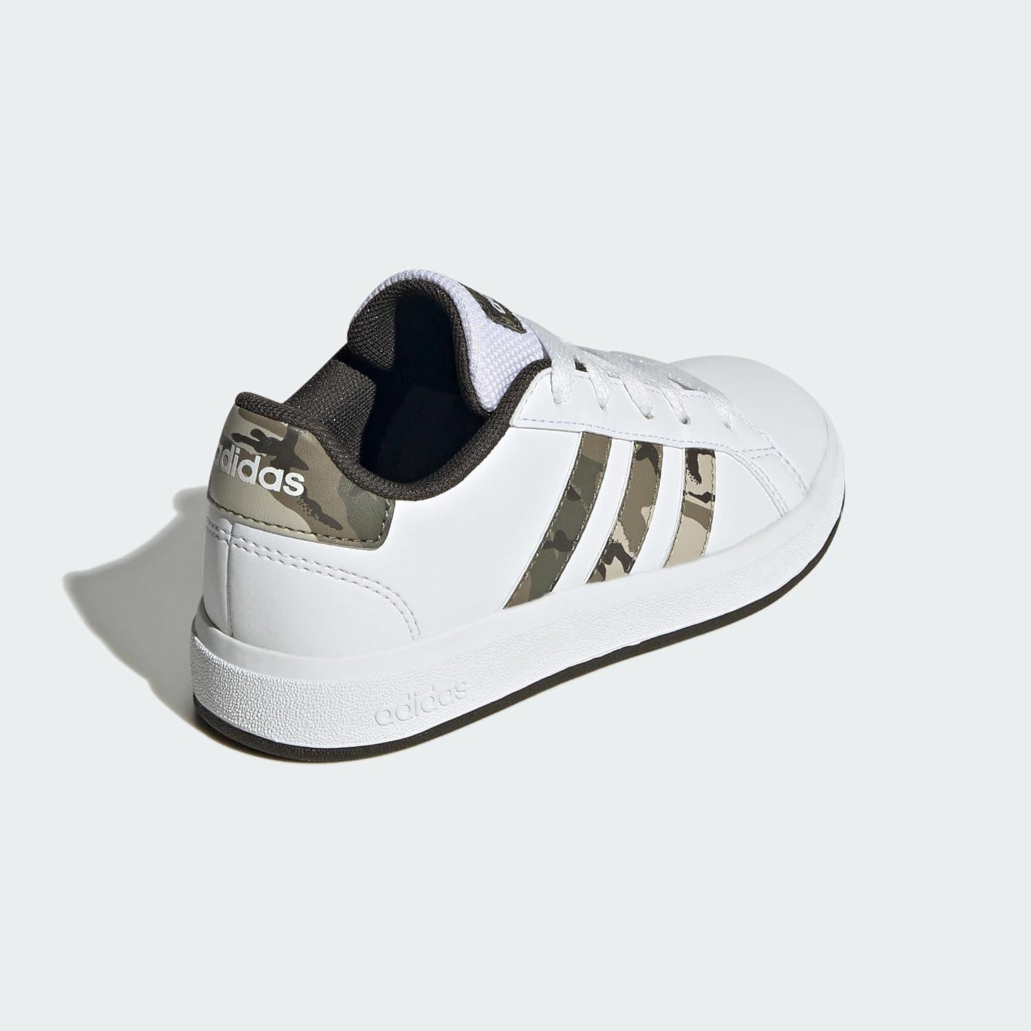 imageadidas Kids Grand Court 20 Elastic Lace ampamp Strap ShoesWhiteOlive StrataShadow Olive