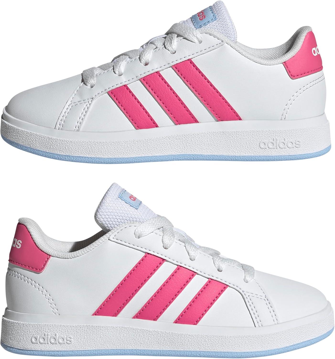 imageadidas Kids Grand Court 20 Elastic Lace ampamp Strap ShoesWhitePulse MagentaBlue