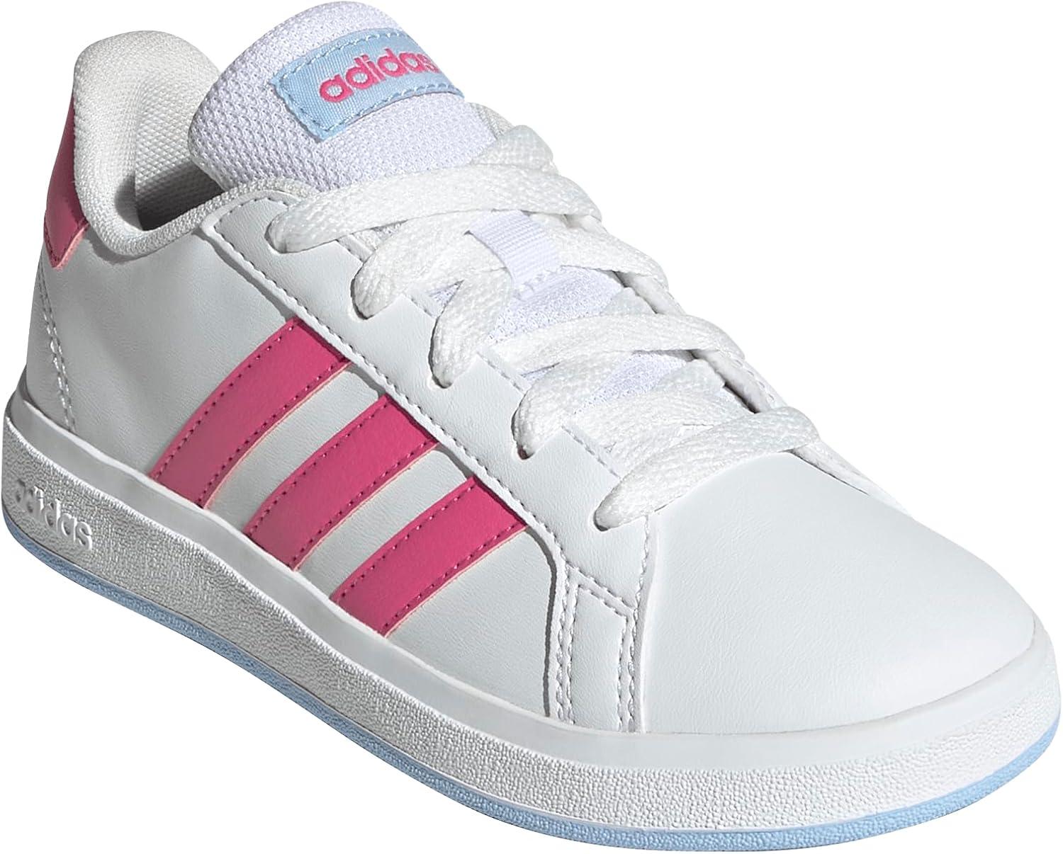 imageadidas Kids Grand Court 20 Elastic Lace ampamp Strap ShoesWhitePulse MagentaBlue