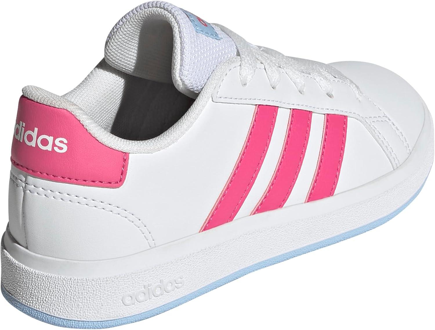 imageadidas Kids Grand Court 20 Elastic Lace ampamp Strap ShoesWhitePulse MagentaBlue