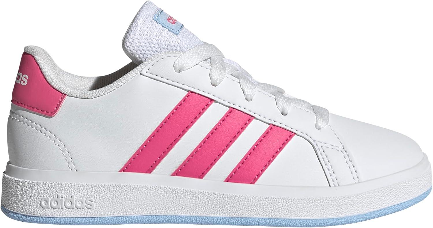 imageadidas Kids Grand Court 20 Elastic Lace ampamp Strap ShoesWhitePulse MagentaBlue