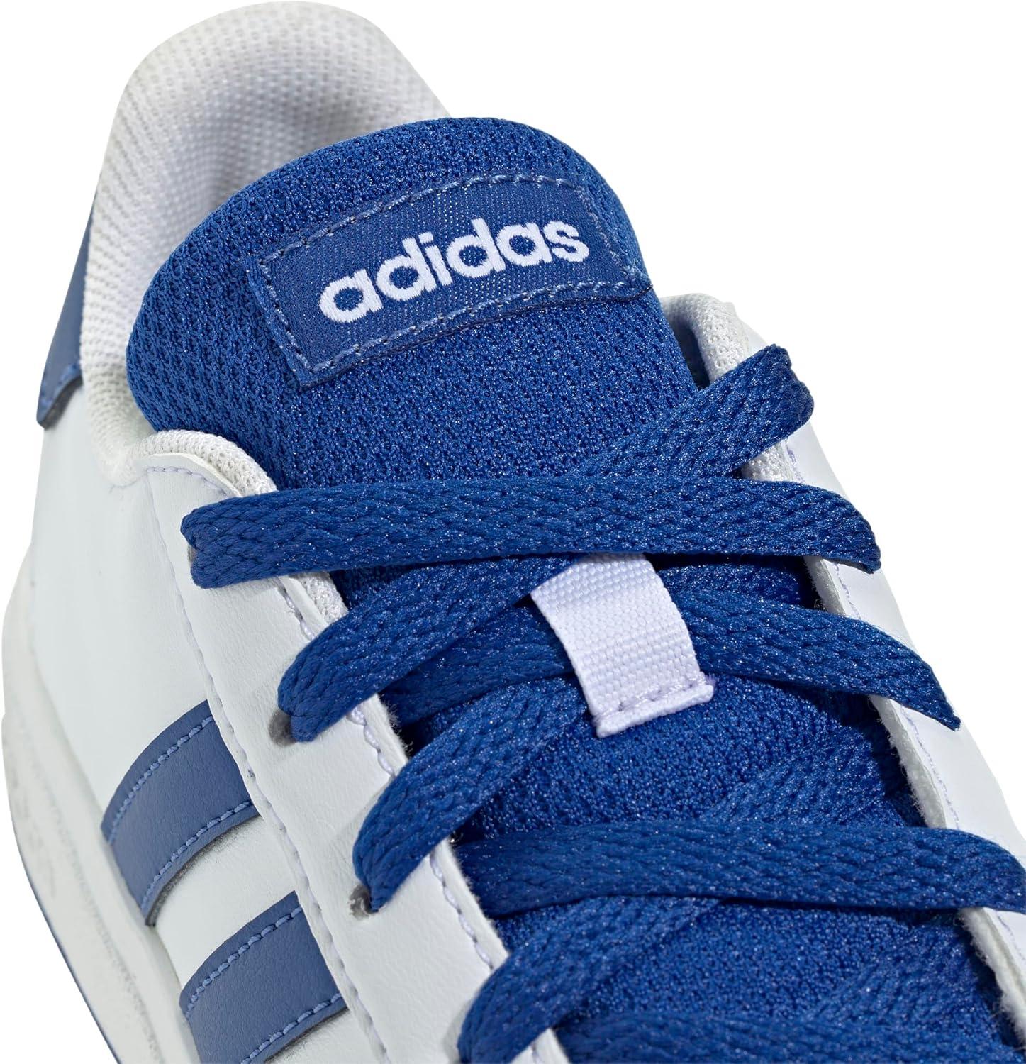imageadidas Kids Grand Court 20 Elastic Lace ampamp Strap ShoesWhiteTeam Royal BlueBlack