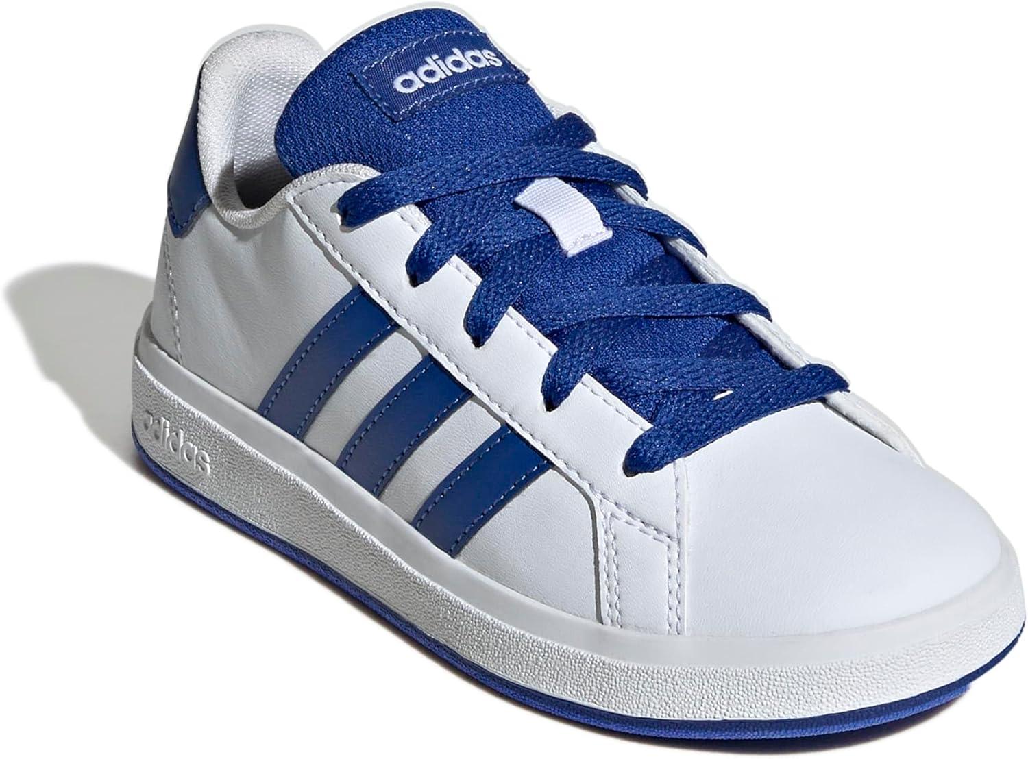 imageadidas Kids Grand Court 20 Elastic Lace ampamp Strap ShoesWhiteTeam Royal BlueBlack