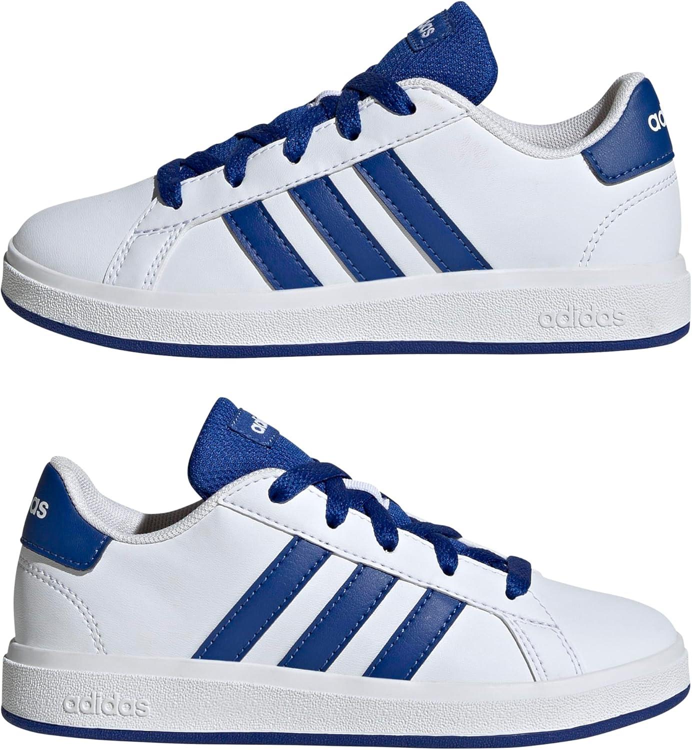 imageadidas Kids Grand Court 20 Elastic Lace ampamp Strap ShoesWhiteTeam Royal BlueBlack