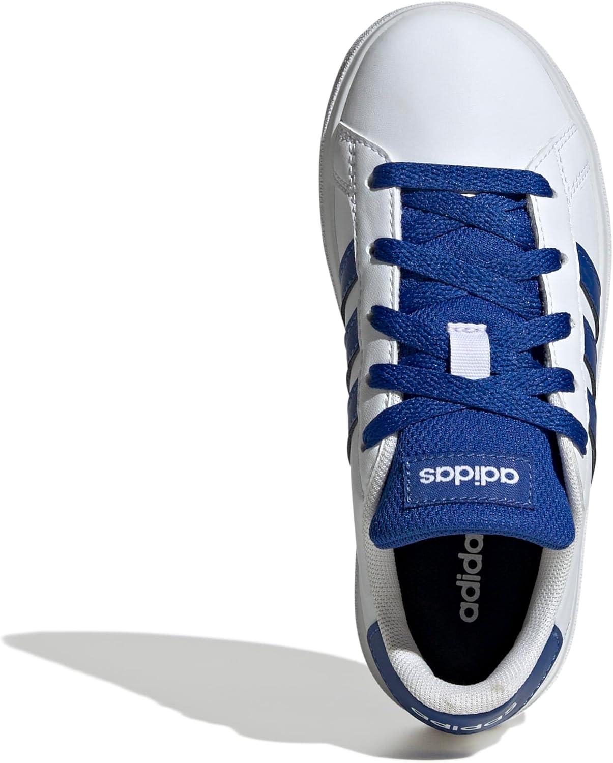 imageadidas Kids Grand Court 20 Elastic Lace ampamp Strap ShoesWhiteTeam Royal BlueBlack