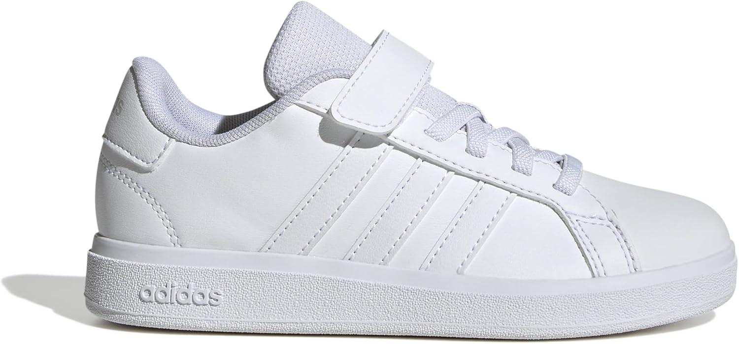 imageadidas Kids Grand Court 20 Elastic Lace ampamp Strap ShoesWhiteWhiteGrey