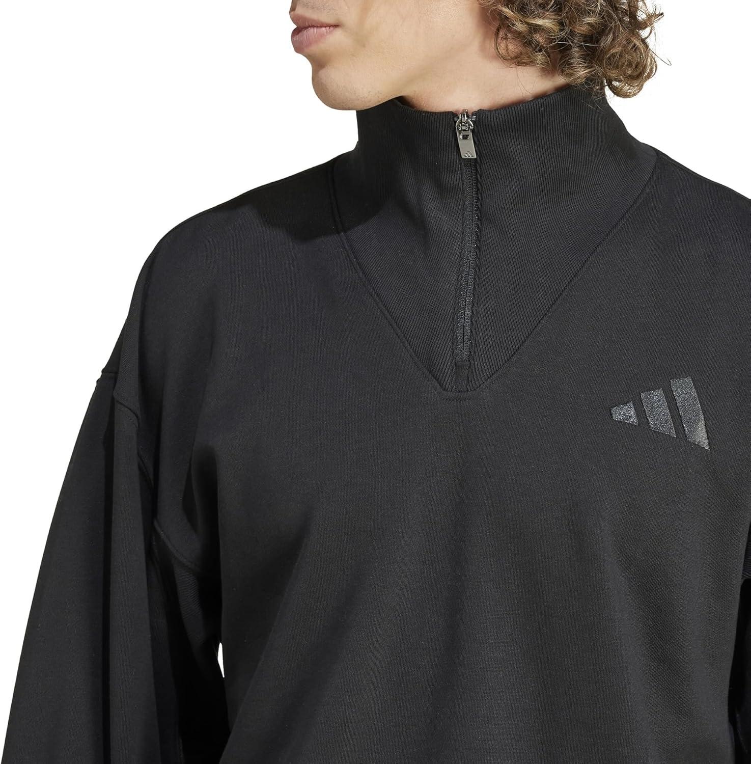 imageadidas Mens All Szn Fleece QuarterZip Crewneck SwearshirtBlack