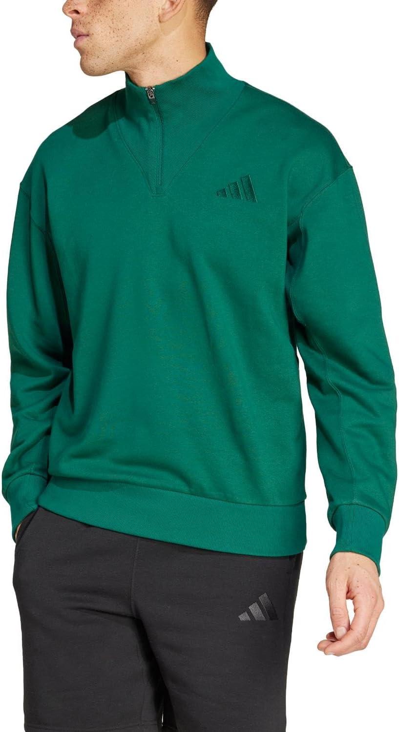imageadidas Mens All Szn Fleece QuarterZip Crewneck SwearshirtCollegiate Green