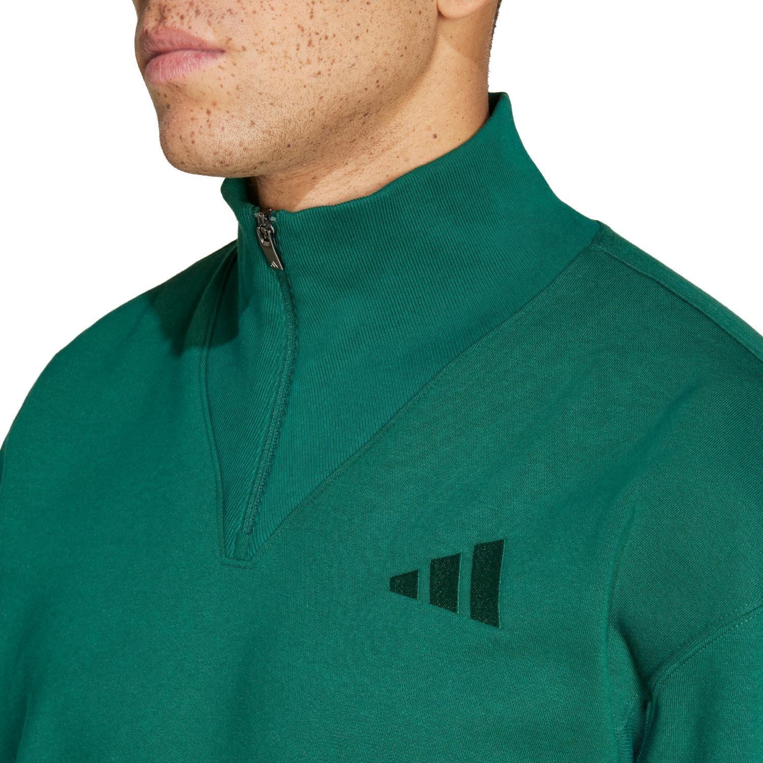 imageadidas Mens All Szn Fleece QuarterZip Crewneck SwearshirtCollegiate Green