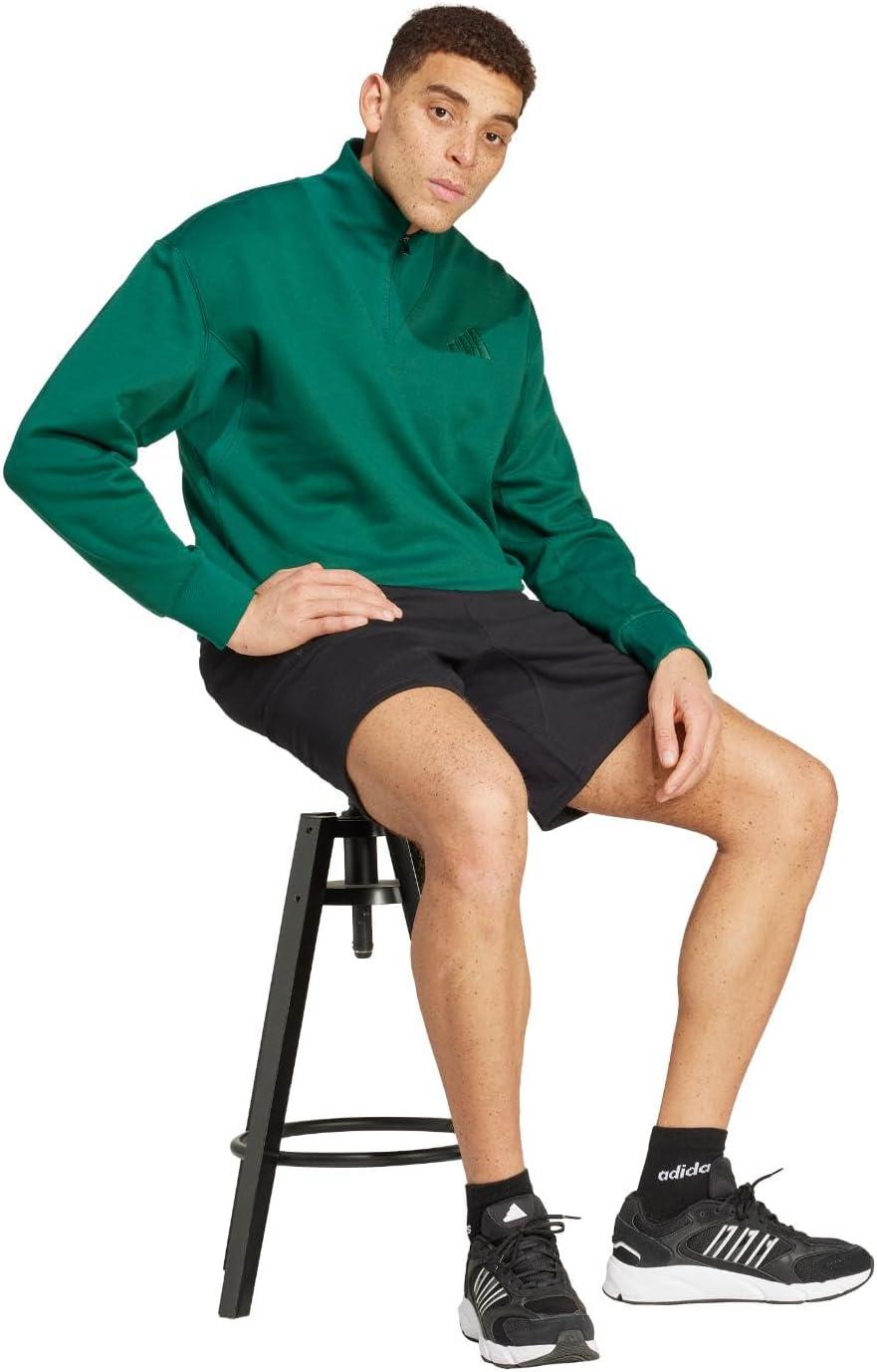 imageadidas Mens All Szn Fleece QuarterZip Crewneck SwearshirtCollegiate Green