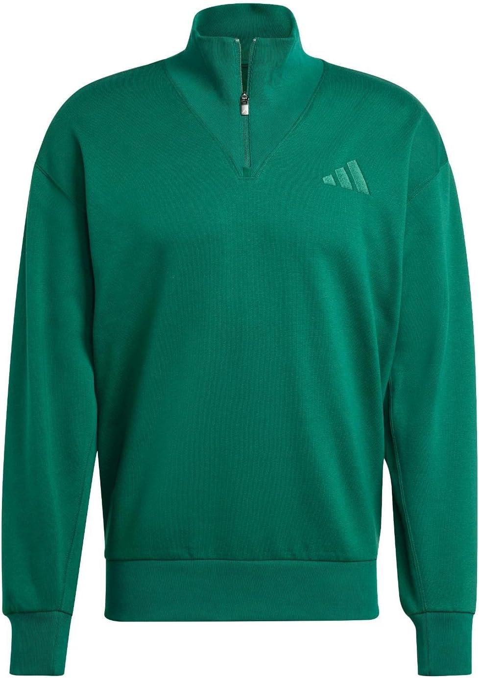 imageadidas Mens All Szn Fleece QuarterZip Crewneck SwearshirtCollegiate Green