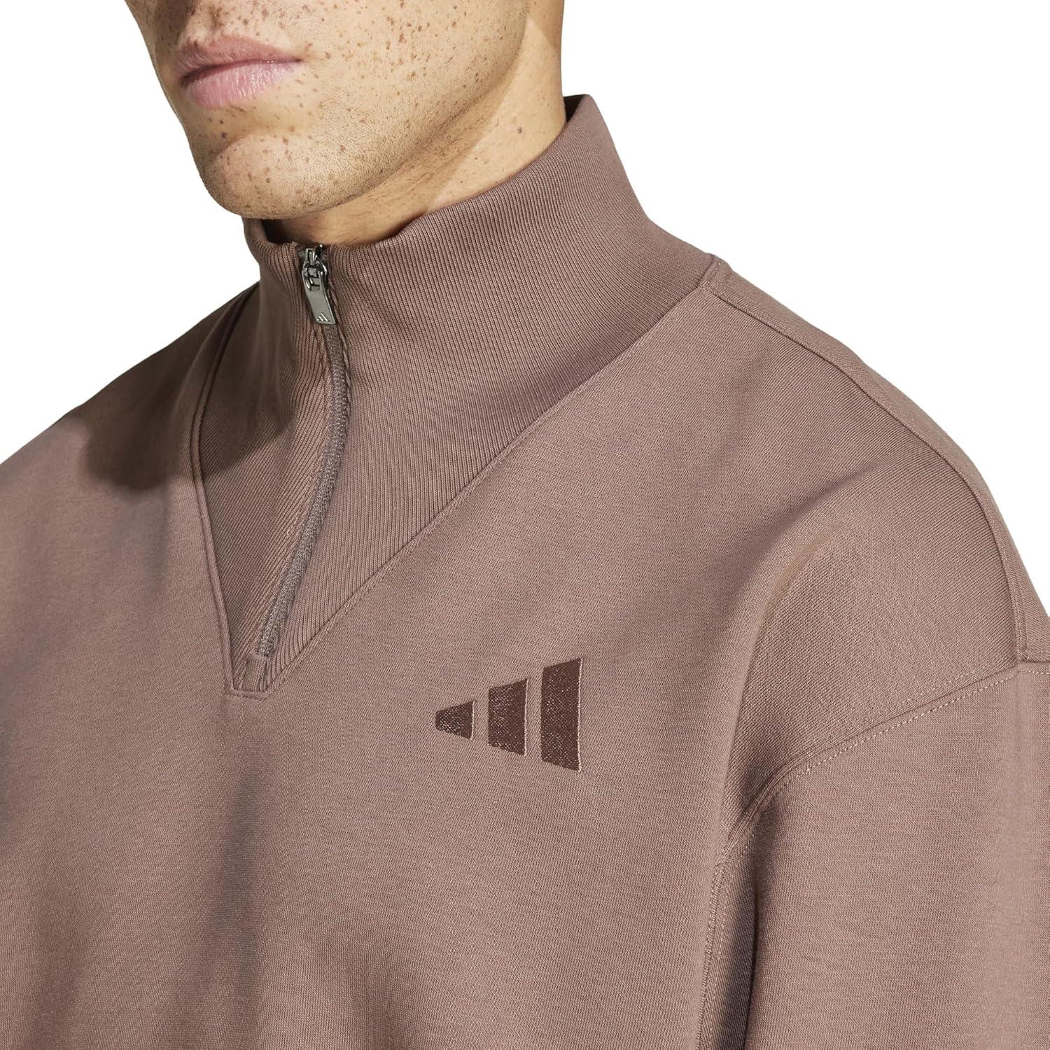 imageadidas Mens All Szn Fleece QuarterZip Crewneck SwearshirtEarth Strata