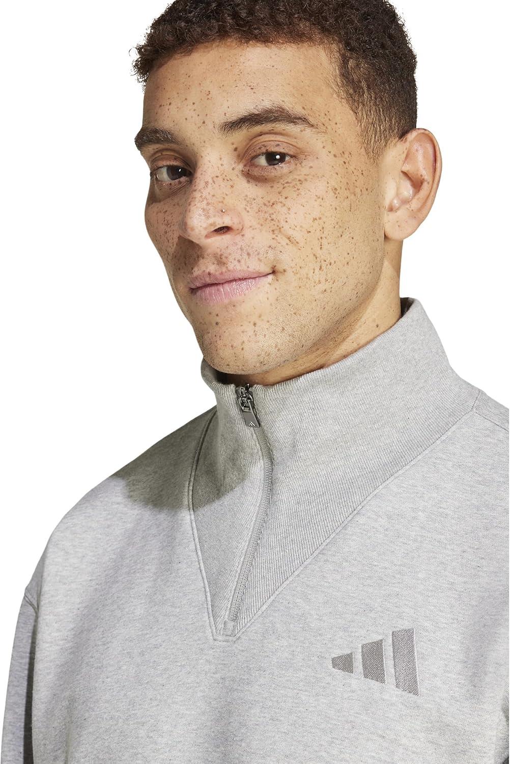 imageadidas Mens All Szn Fleece QuarterZip Crewneck SwearshirtMedium Grey Heather