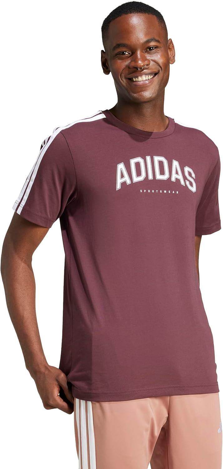 imageadidas Mens Codes Collegiate Linear Graphic TShirtAurora Ruby