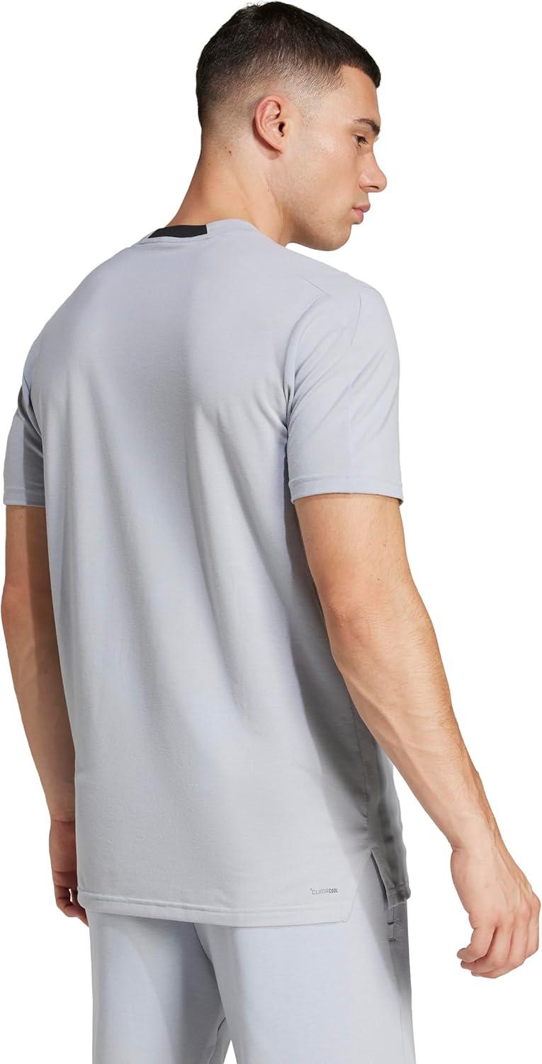 imageadidas Mens Designed for Training 3Stripes TShirtHalo Silver