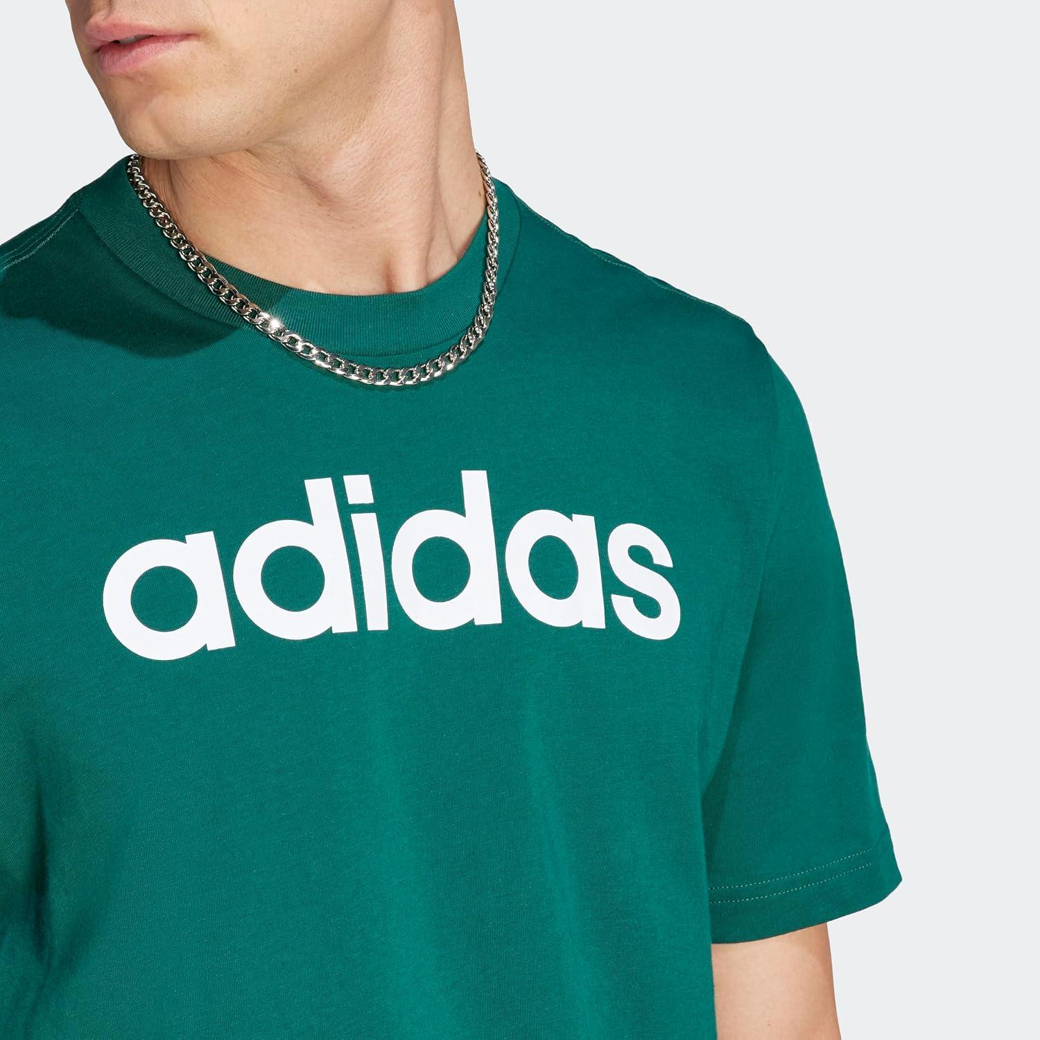 imageadidas Mens Essentials Single Jersey Linear Embroidered Logo TShirtCollegiate Green