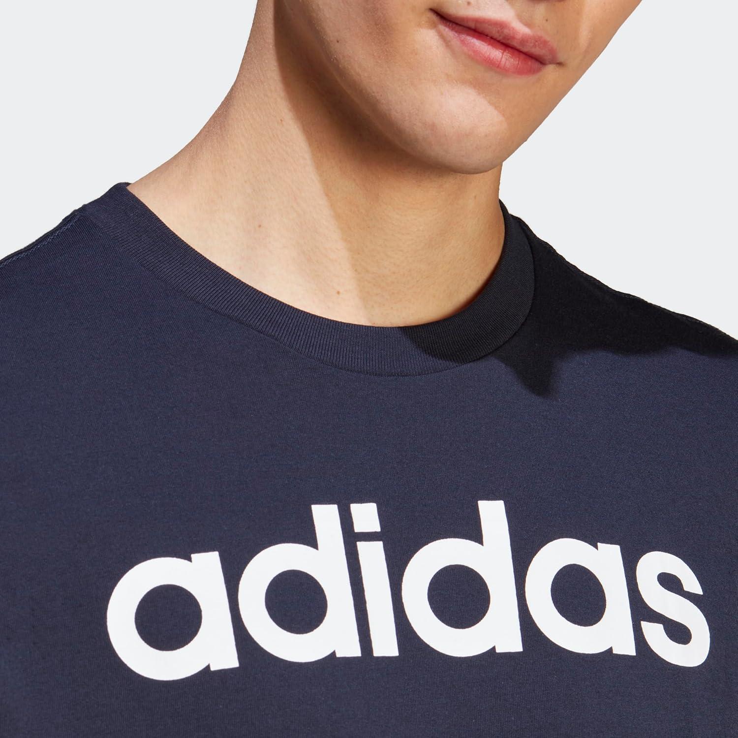 imageadidas Mens Essentials Single Jersey Linear Embroidered Logo TShirtInkWhite