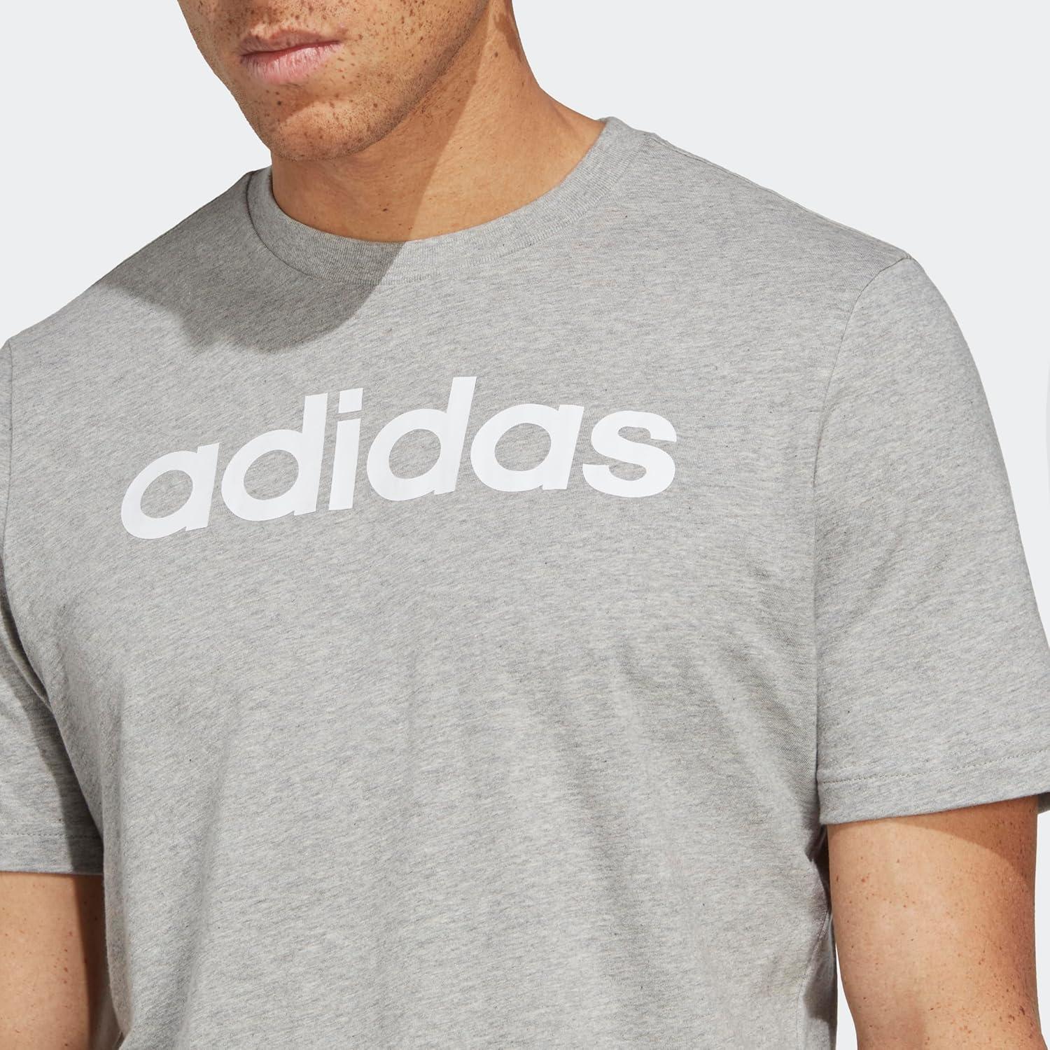 imageadidas Mens Essentials Single Jersey Linear Embroidered Logo TShirtMedium Grey Heather