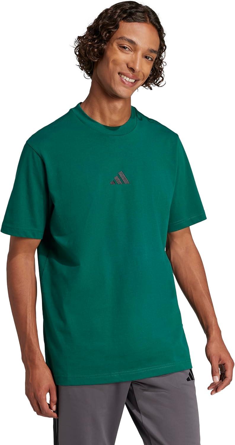 imageadidas Mens Essentials Small Logo Single Jersey TShirtCollegiate GreenBlack