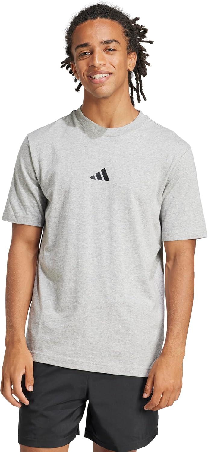 imageadidas Mens Essentials Small Logo Single Jersey TShirtMedium Grey HeatherBlack