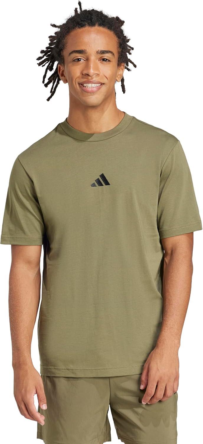 imageadidas Mens Essentials Small Logo Single Jersey TShirtOlive StrataBlack