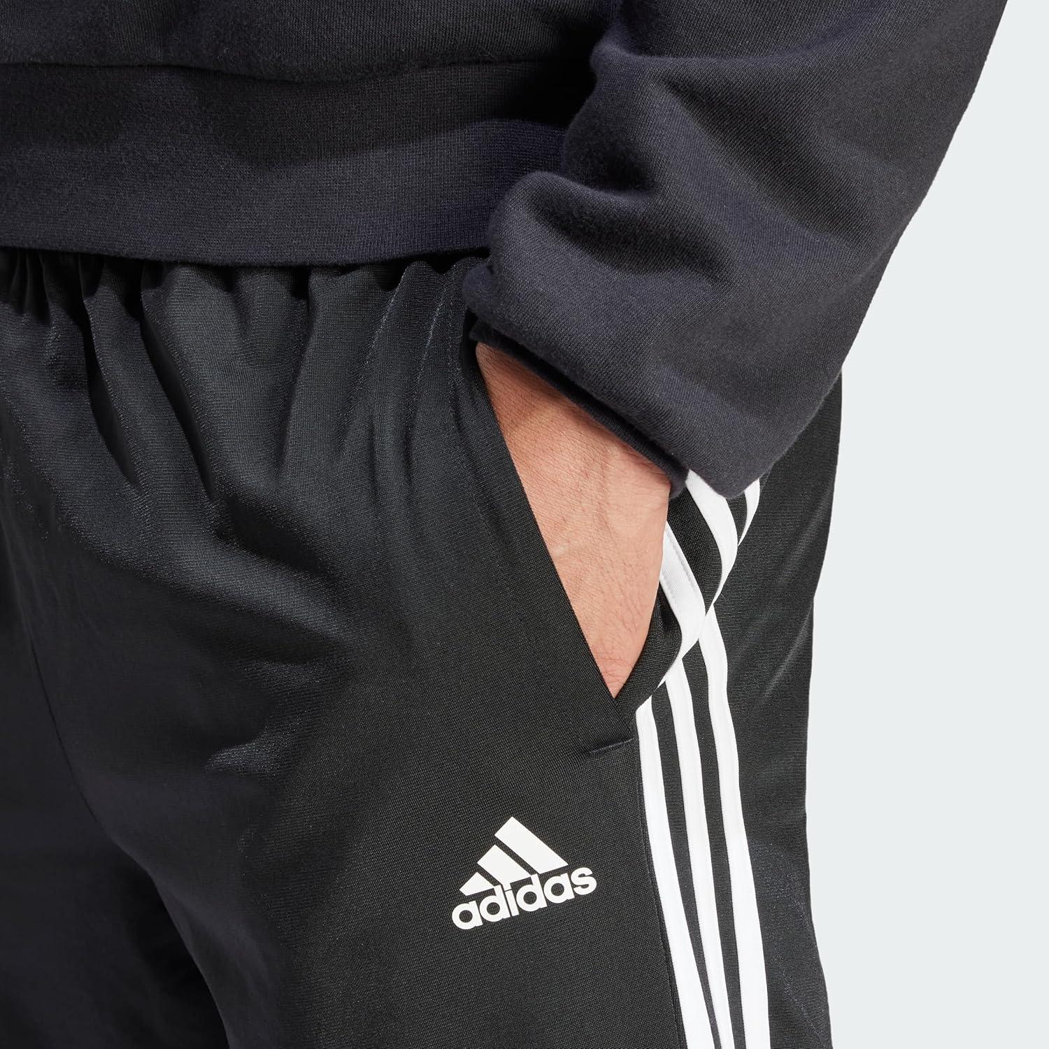 imageadidas Mens Essentials WarmUp Tricot 3Stripes Tapered Track PantsBlackWhite