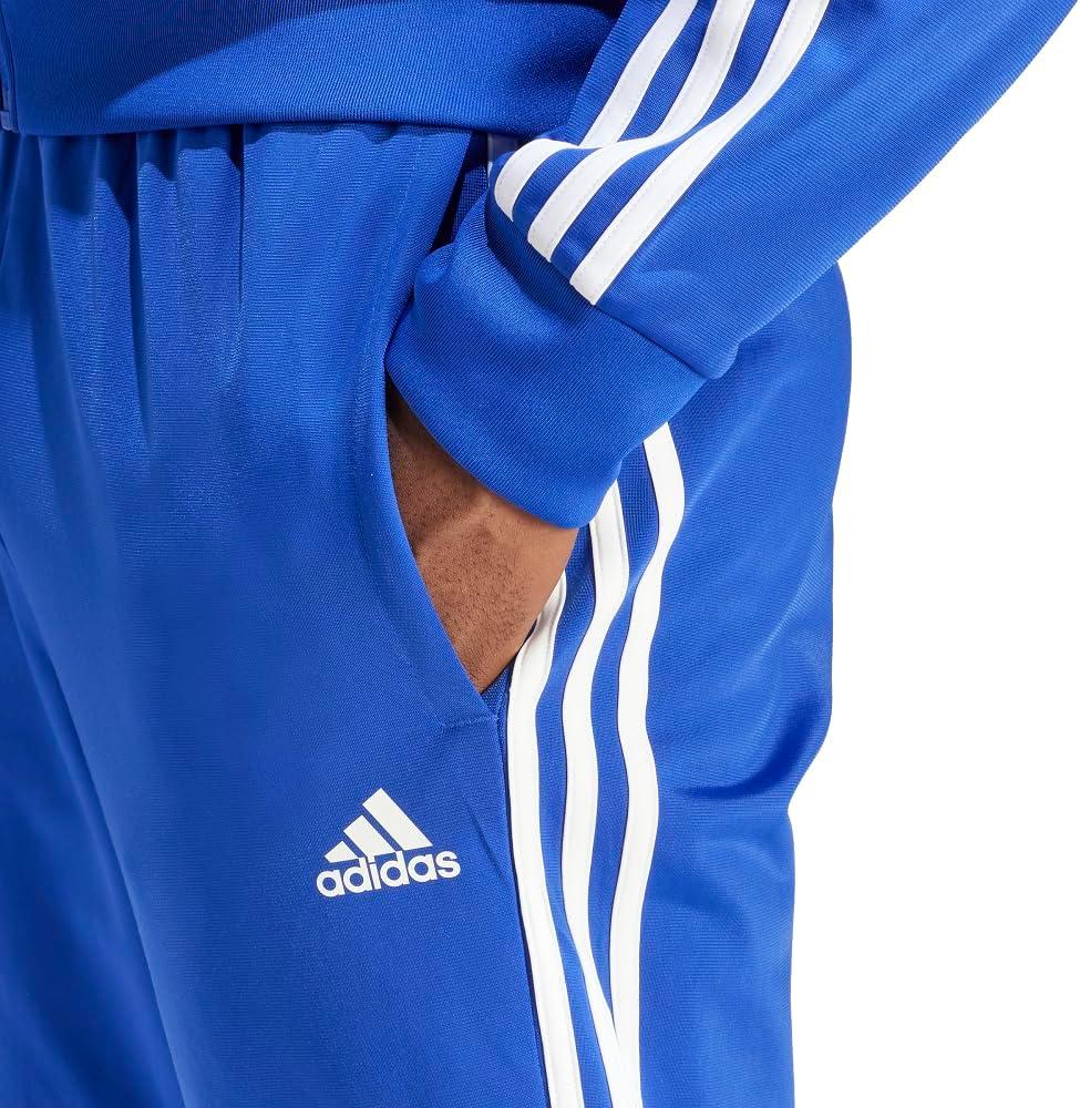 imageadidas Mens Essentials WarmUp Tricot 3Stripes Tapered Track PantsSemi Lucid BlueWhite