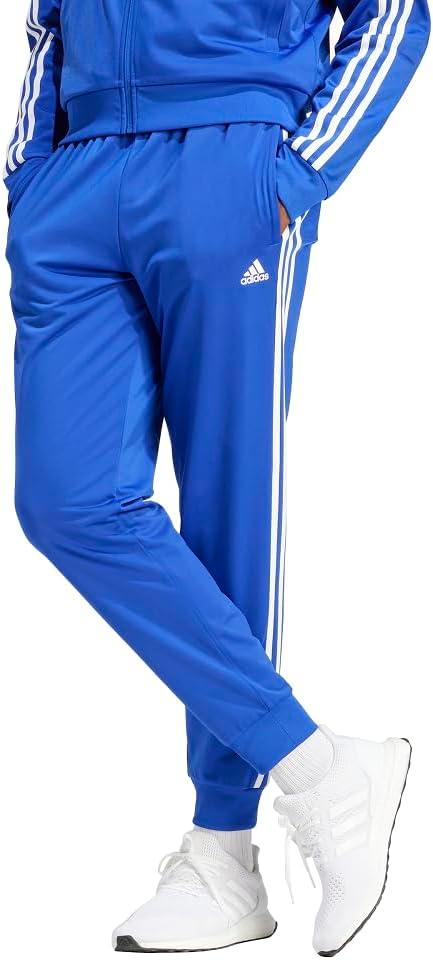 imageadidas Mens Essentials WarmUp Tricot 3Stripes Tapered Track PantsSemi Lucid BlueWhite