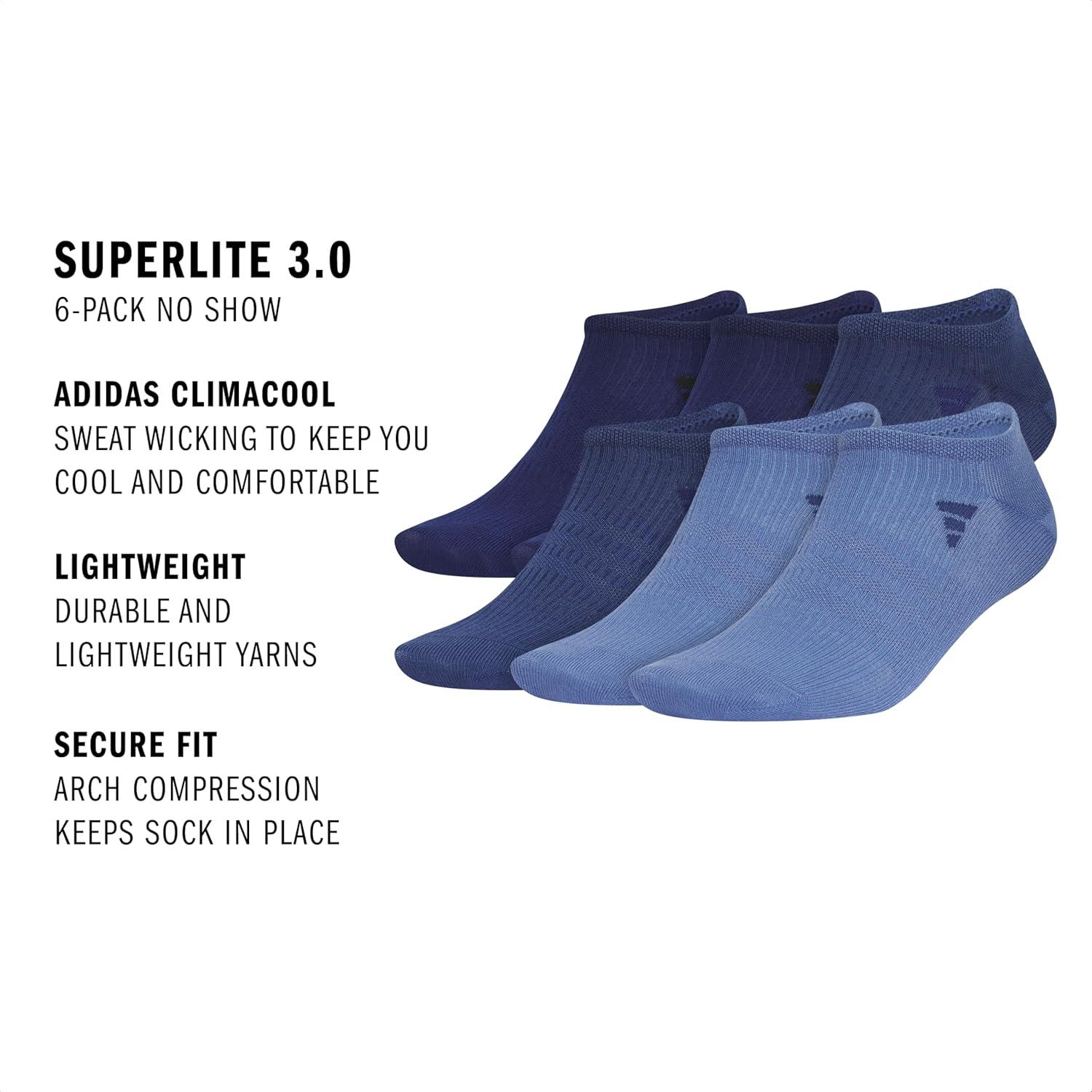 imageadidas Mens Superlite No Show Socks 6Pair Pack Low Profile Below AnkleDark BlueTech Indigo BlueCrew Blue