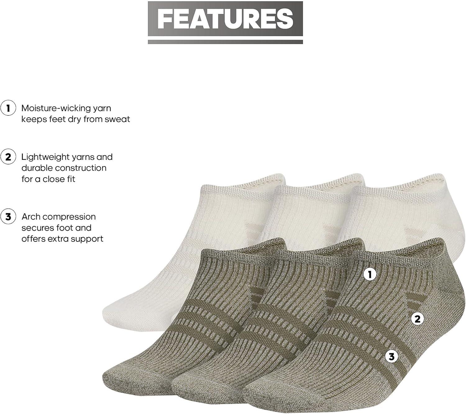 imageadidas Mens Superlite No Show Socks 6Pair Pack Low Profile Below AnkleOff WhitePutty GreyOlive Strata Green