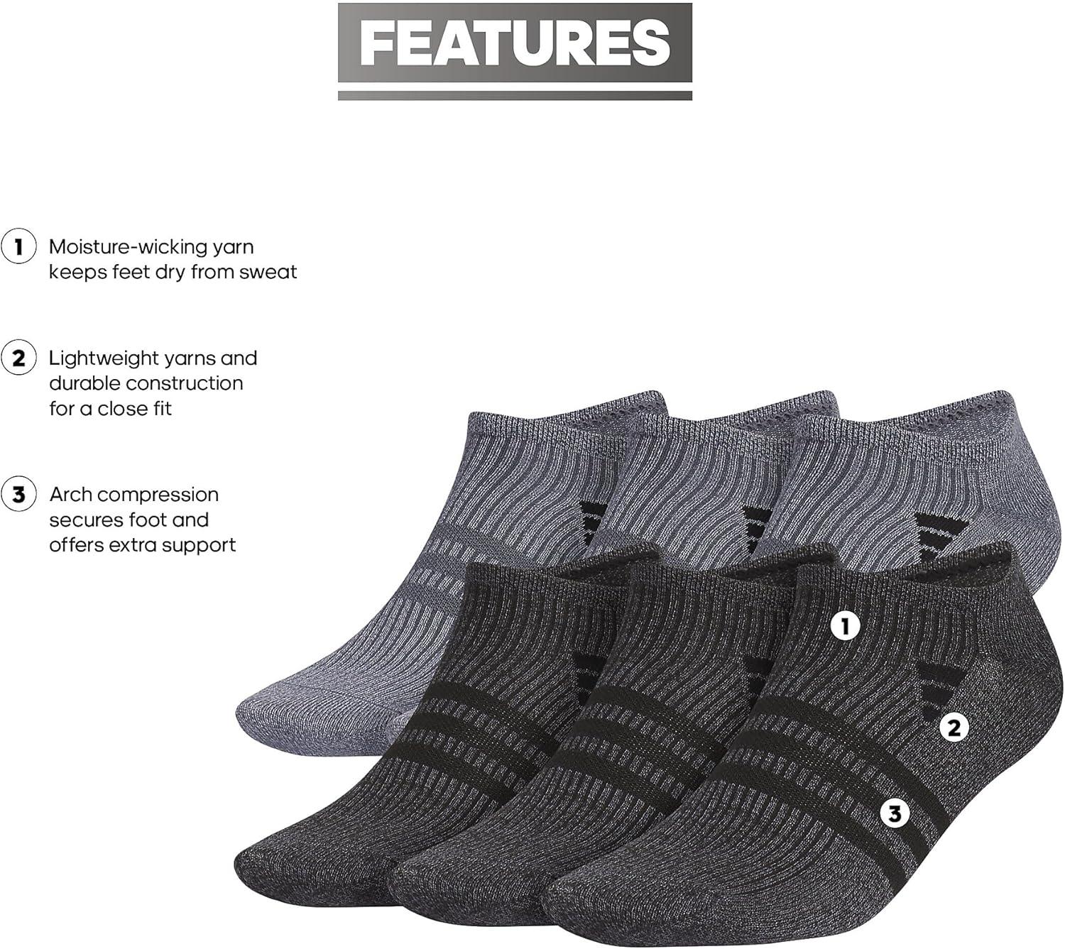 imageadidas Mens Superlite No Show Socks 6Pair Pack Low Profile Below AnkleOnix GreyBlack