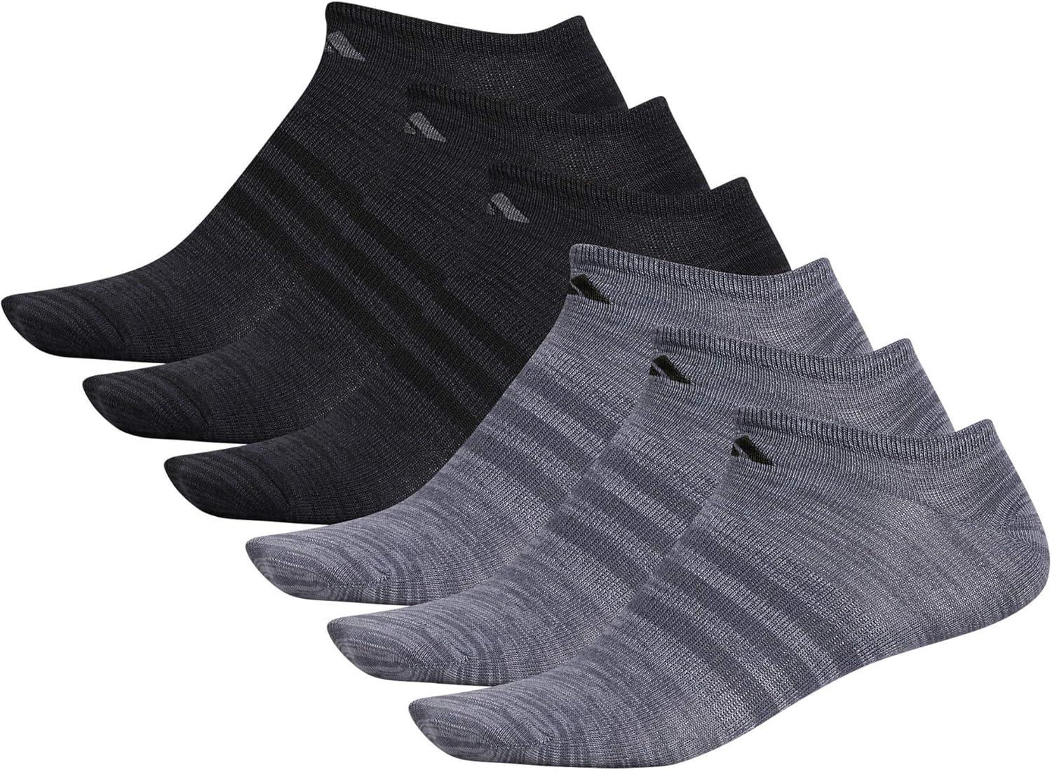 imageadidas Mens Superlite No Show Socks 6Pair Pack Low Profile Below AnkleOnix GreyGreyBlack