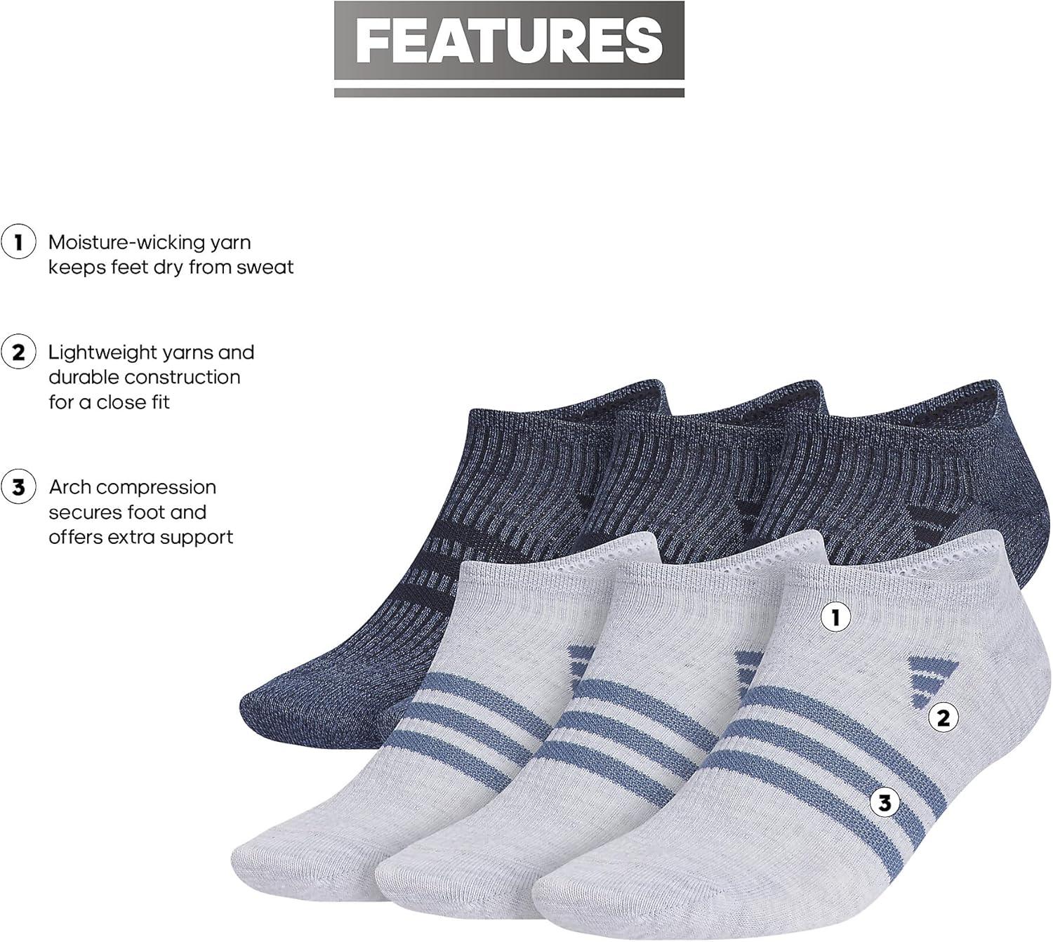imageadidas Mens Superlite No Show Socks 6Pair Pack Low Profile Below AnklePreloved Ink BlueLegend Ink BlueCool Light Heather