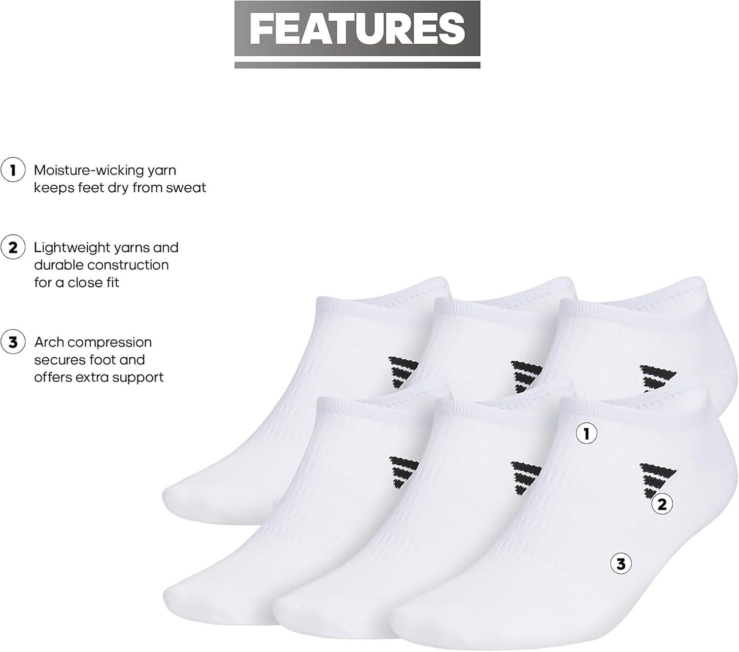 imageadidas Mens Superlite No Show Socks 6Pair Pack Low Profile Below AnkleWhiteBlack30