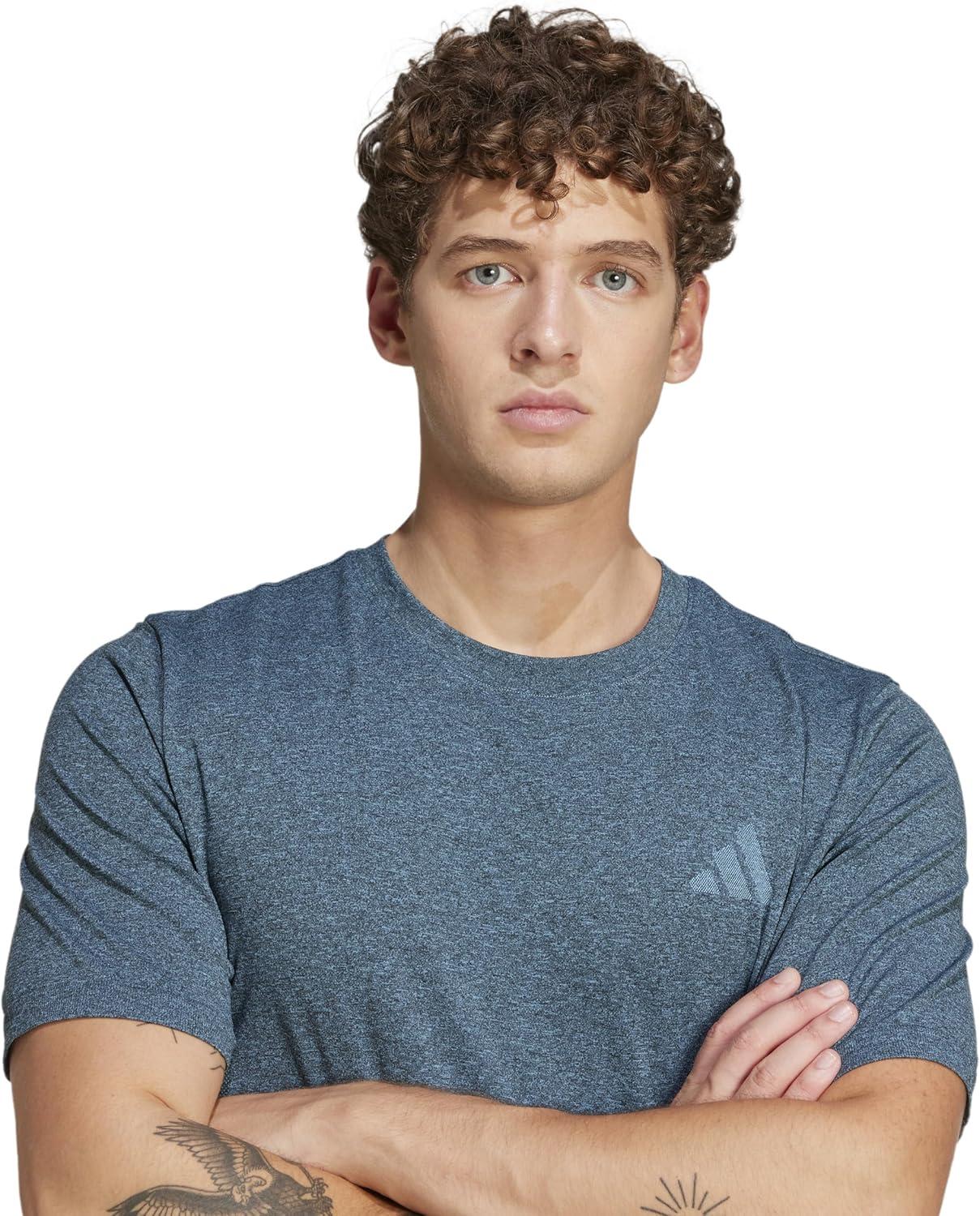 imageadidas Mens Train Essentials Structure Crew Neck Short Sleeve Casual Tops Casual  GreenSemi Blue BurstGrey