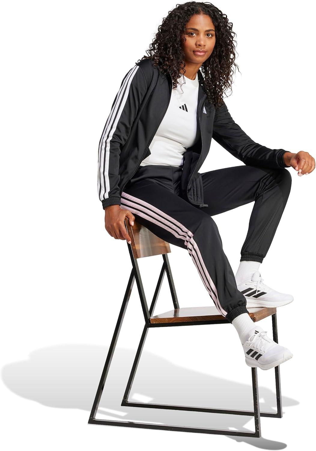 imageadidas Originals Womens Tricot 3Stripes Track PantsBlackClear Pink