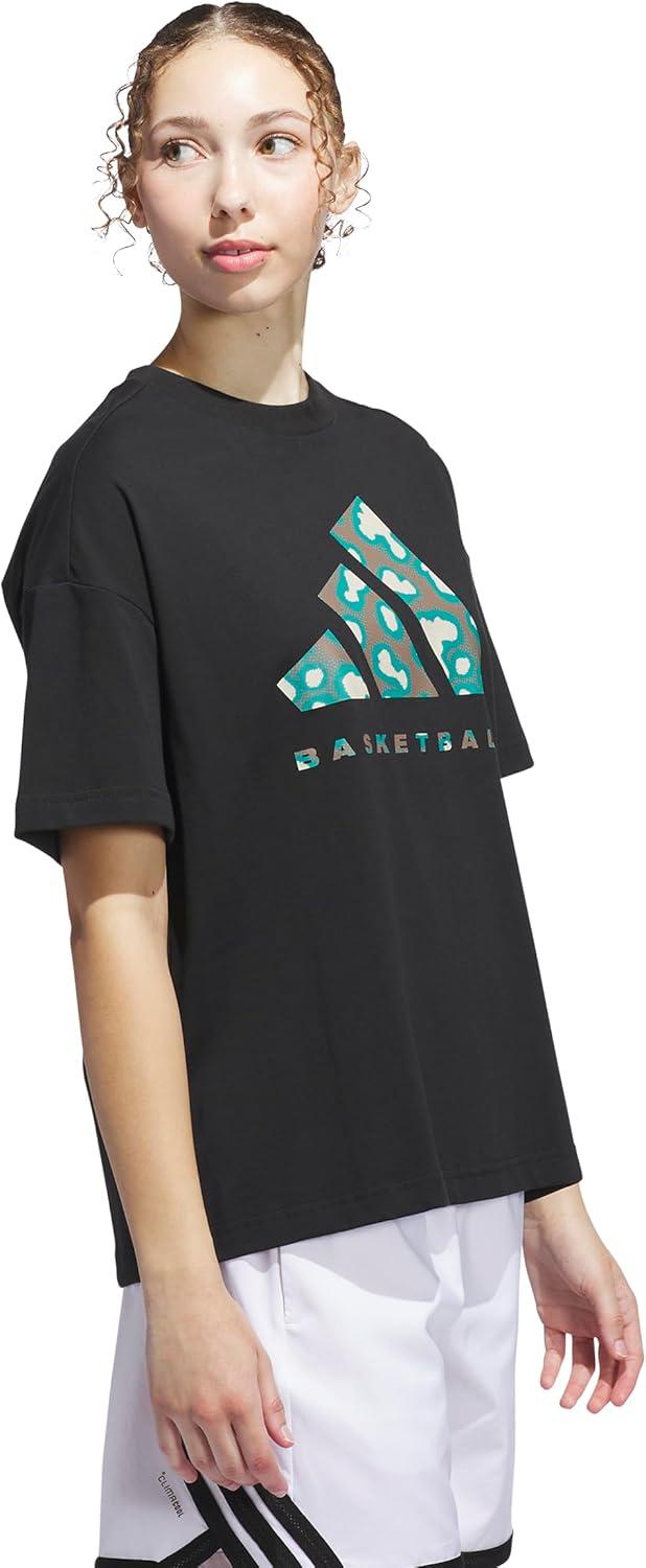 imageadidas Womens Basketball Camouflage Logo TShirtBlackPure Teal
