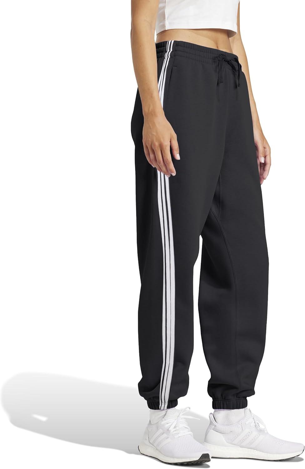 imageadidas Womens Essentials 3Stripes French Terry Cuffed PantsBlackWhite