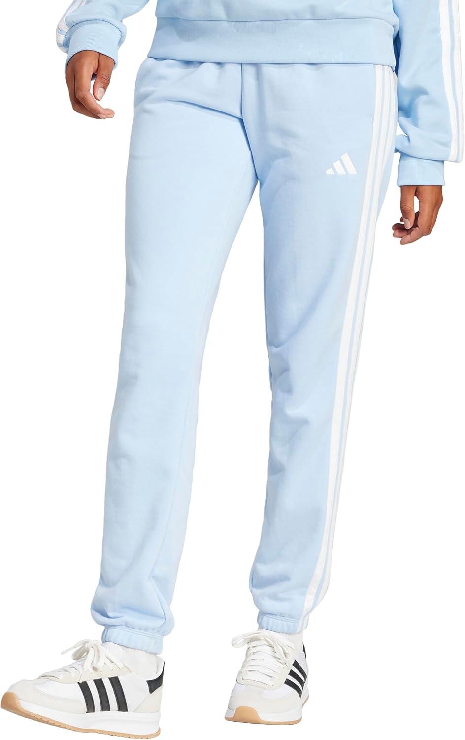 imageadidas Womens Essentials 3Stripes French Terry Cuffed PantsBlueWhite