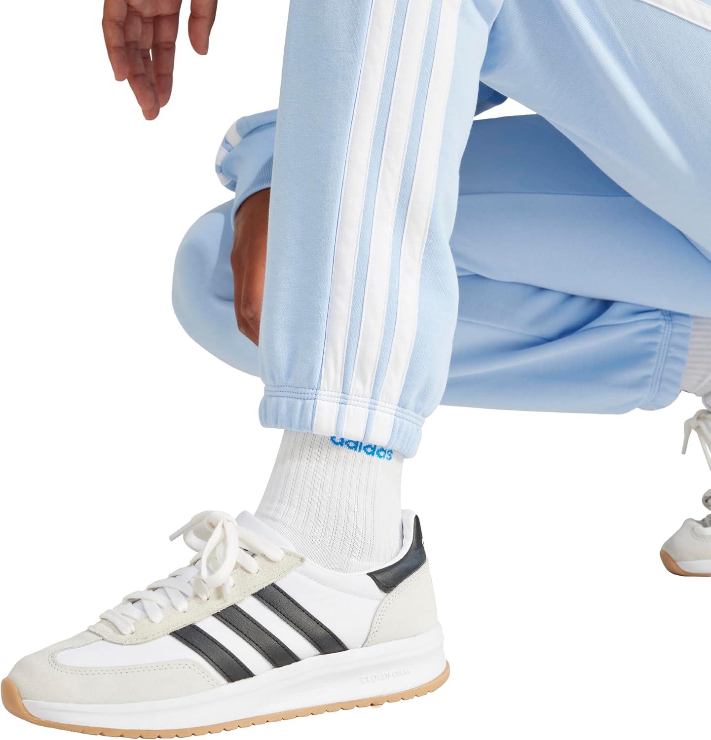 imageadidas Womens Essentials 3Stripes French Terry Cuffed PantsBlueWhite