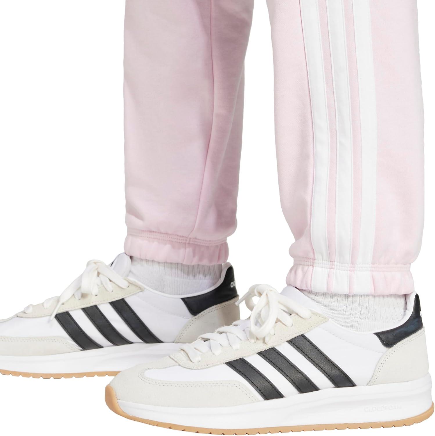 imageadidas Womens Essentials 3Stripes French Terry Cuffed PantsClear PinkWhite