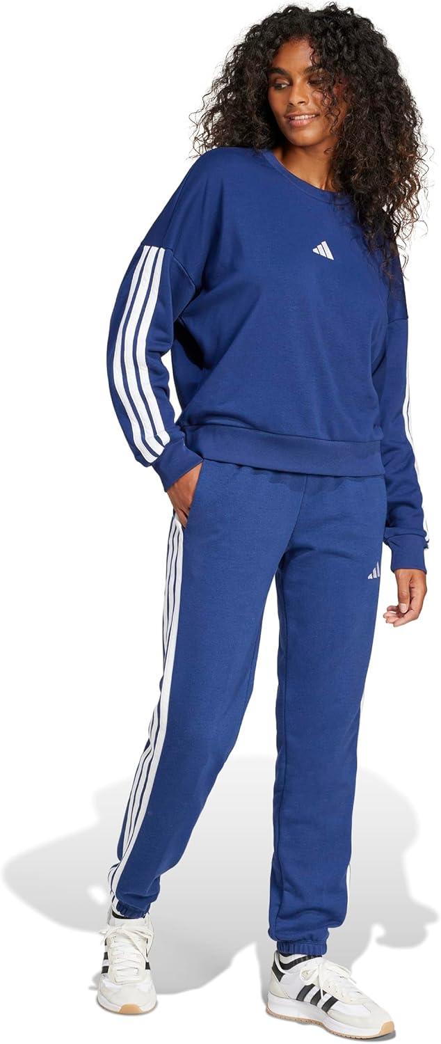 imageadidas Womens Essentials 3Stripes French Terry Cuffed PantsDark BlueWhite